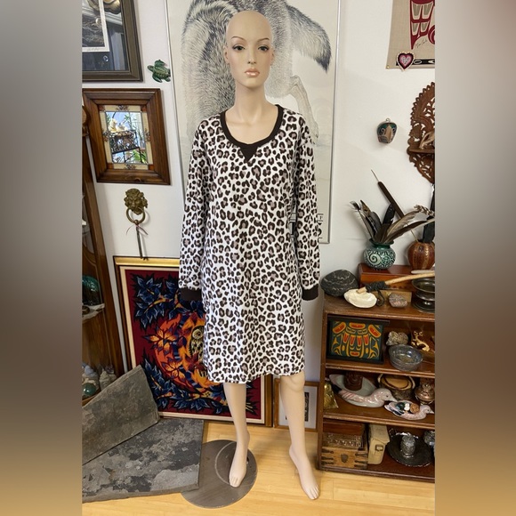 Leopard Print Cozy Fleece Night Gown - Picture 1 of 5